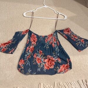 Billabong Floral Off-Shoulder Blouse - teal and pink